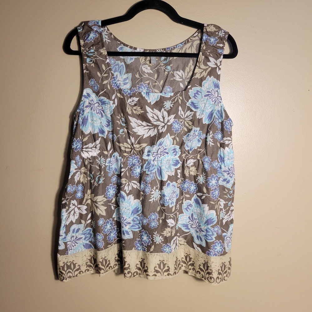 J. Jill LP Petite Large Floral Sleeveless Cotton Top Blue Gray Border Print 100% - Picture 8 of 8